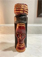Vintage Wood Carving Figure Red Black 10” Tall