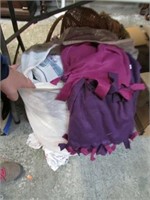 2 BAGLOTS & BASKET LOT- W/ BLANKETS,TABLE CLOTHES