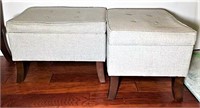 Pair of Gray Upholstered Storage Ottomans
