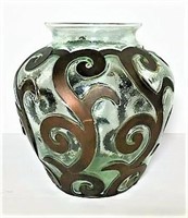 Glass Vase with Inset Metal Design