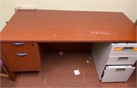 Single cherry desk & one lower file cabinet metal