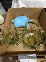 FENTON GLASS DISH & 2 CANDY DISHES