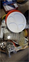 Plastic plates and containers,  silverware and