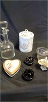Decanter , candy dish and glass canister