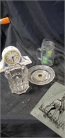 Clear glassware and clock