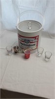 Budweiser Ice Bucket And 5 Shot Glasses