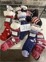 15 pair Mollia Plush Slipper Socks & Basket