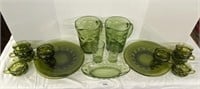 Large Lot of Green Thumbprint Glassware