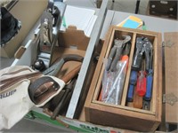 tools Craftsman plane, box of tools, level, clamp