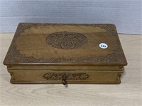 Carved Wooden Jewelry Box With Key
