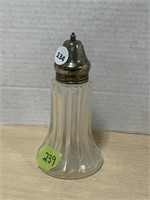 Glass Sugar Shaker With Silver Plate Top 6" Tall