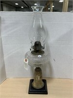 1880's Oil Lamp - Patterned Font With  Steel Base
