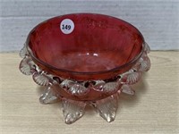 Cranberry Candy Dish Footed With Shell Lace