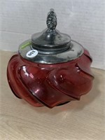 Covered Cranberry Candy Dish - Wave Pattern