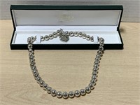 Necklace 20" Silver Beads On Fine Chain Marked
