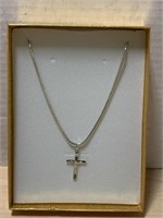 Necklace 18" Italy 925 Silver With Cross Pendant