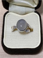 Ring Size 7 1/2 925 Silver Set With Grey