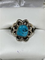 Ring Size 7 - Silver With Turquoise Coloured Stone