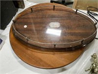 Wooden Lazy Susan & Serving Platter With Metal