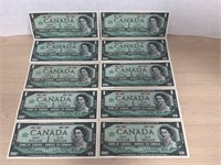 Lot Of 10 Canadian $1 Bills Centennial Year 1967