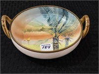 Hand Painted Nippon Dbl Handled Bowl-Palm