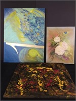 3x  oil on board paintings signed