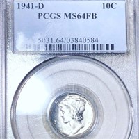 1941-D Mercury Silver Dime PCGS - MS 64 FB