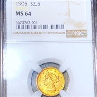 1905 $2.50 Gold Quarter Eagle NGC - MS64