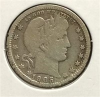1905-O Barber Quarter Dollar Coin