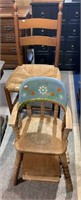 Vintage high chair with one barstool, with a rush