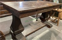 Antique oak library table, with one drawer, two