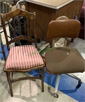 Antique chair with reupholstered seat, and a