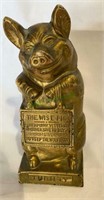 Antique cast-iron wise pig bank, still bank with