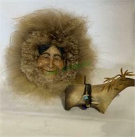 Alaskan real fur face sculpture, label made in
