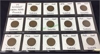 14 different Indian head pennies,