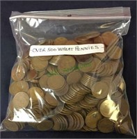 Wheat pennies, bag with over 500 wheat