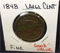1848 large cent, fine, good value.(1178)