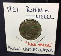 1927 buffalo nickel, almost uncirculated, nice