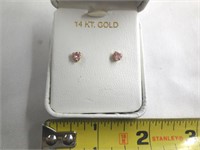 14K Gold Pink Heart Stud Earrings *1 Missing Back