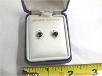 10K Gold Earrings, Created Sapphire Blue Heart
