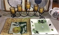 Mixed lot, two glass serving tray, tiered candle