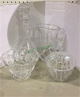 Glass lot, four piece molded glass white, one