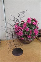 Wicker Basket   & Flowers & Metal Holiday Tree