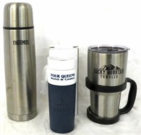 Thermos and 2 travel mugs