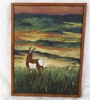 Pronghorn painting - oil on canvas in wood frame