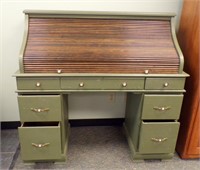 ROLL TOP DESK, PAINTED GREEN