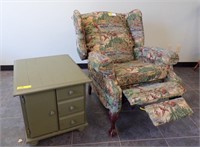 QUEEN ANNE STYLE RECLINER & GREEN END TABLE