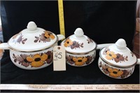 Vintage enamel floral pots and pans