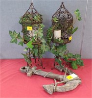 METAL CANDLEHOLDERS W/VINEY, WOODEN ANCHOR