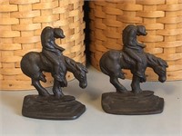 Vintage Cast Iron Western Horse/Rider Book Ends